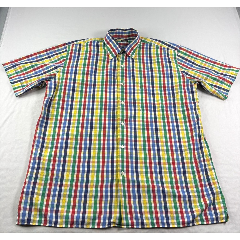 Maus & Hoffman Shirt Mens XL Button Up Short Sleeve Plaid Cotton‎ Casual